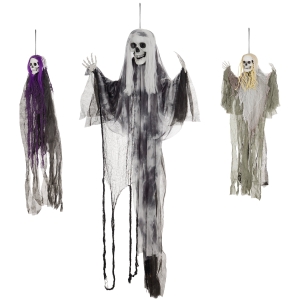 HOMCOM Hängende Skelett-Geister, 3er Set, Halloweendeko, verstellbare Arme, 90/110/200cm