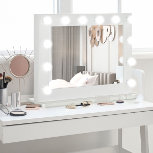 HOMCOM Miroir maquillage Hollywood lumineux 12 LED tactile - luminosité réglable, fonction mémoire - métal MDF blanc verre