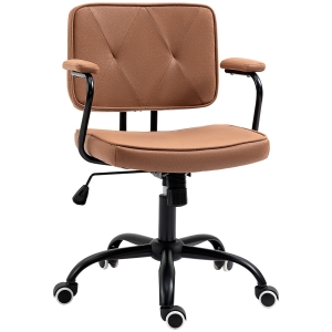 Vinsetto Bürostuhl mit Rollen Drehstuhl Schreibtischstuhl für Büro höhenverstellbar mit Wippfunktion 360°-Drehung neigbar Schaumstoff Braun 61 x 58 x 82-91 cm