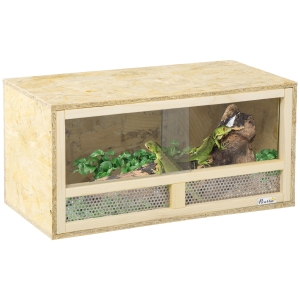 PawHut Rettilario in Legno Porte Vetro e Rete 60x29.5x29.5cm