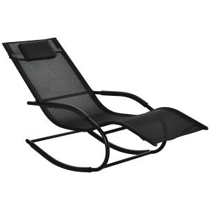 Outsunny Chaise longue à bascule rocking chair ergonomique avec tétière accoudoirs métal galvanisé textilène dim. 63l x 160P x 88H cm noir