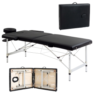 HOMCOM Lettino Massaggio Pieghevole Professionale, Lettino per Massaggio con Altezza Regolabile e Borsa di Trasporto per Estetista e Terapista, Nero