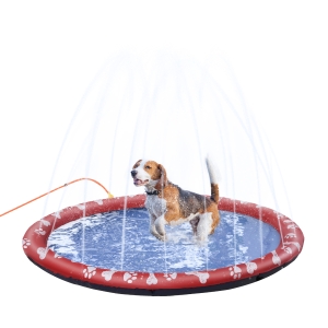 PawHut 150cm Splash Pad Sprinkler Dog Water Game Mat Red