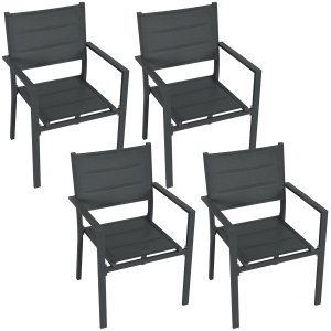Outsunny Ensemble de 4 chaises de jardin empilables en aluminium et textilène avec accoudoirs, lot de 4 pièces pour extérieur