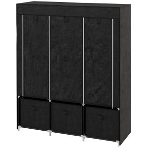 HOMCOM Stoffschrank aus Vlies, Faltschrank, inkl. 3 Schubladen, 125 cm x 43 cm x 162,5 cm, Schwarz