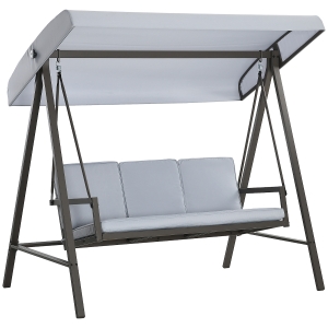 Outsunny Balancín de Jardín de 3 Plazas Columpio Exterior Jardín con Toldo Ajustable Cojines Extraíbles 200x125x175 cm Gris