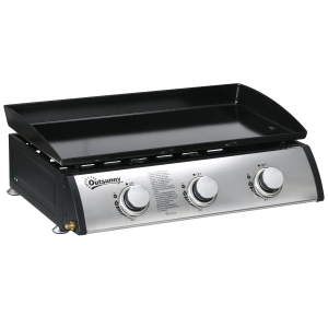 Outsunny Gasgrill mit Deckel, 3 Brennern, Fettauffangschale, antihaft-Platte, 63x47x25 cm, Schwarz/Silber