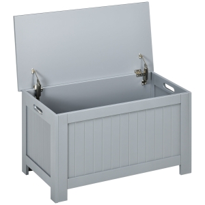 HOMCOM Sitzbank mit Stauraum im Landhausstil, inkl. Sicherheitsscharniere, Truhe, 81 cm x 40 cm x 46 cm, Hellgrau