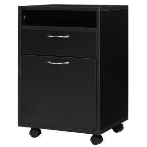 HOMCOM Caisson de bureau rangement bureau sur roulettes tiroir placard niche panneaux particules noir
