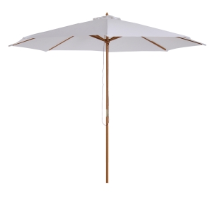 Outsunny 3(m) Garden Parasol, Pulley Operated Patio Umbrella, Wooden Table Market Umbrella with Rope Pulley Mechanism and 8 Ribs, Cream White