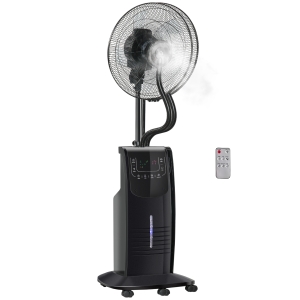 HOMCOM Ventilador de Pie Oscilante con Nebulizador 90W con Control Remoto 5 Aspas Tanque de Agua 3,1 L 44,5x44,5x135 cm Negro