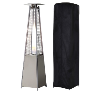 Outsunny Estufa de Gas para Exterior Pirámide 10,5 KW Calefactor para Patio de Propano Acero Inoxidable con Funda Protectora Regulador Manguera y Ruedas 57,5x52,5x227 cm Plata