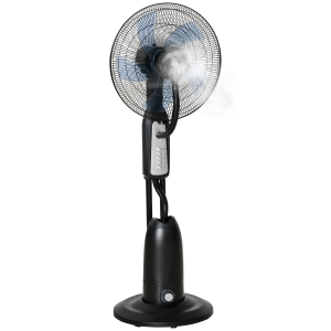 HOMCOM Ventilador Silencioso con Nebulización 90W, Ventilador de Pie de 120cm con 3 Velocidades, Oscilación de 70°, Cabezal Ajustable, Depósito de Agua de 2,8L, Negro