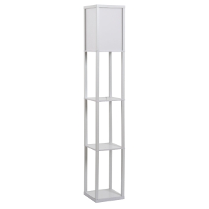 HOMCOM Lámpara de Pie con Estantes de Almacenaje, Lámpara de Lectura Moderna, Pantalla de Acrílico, Casquillo E27, para Decoración, Salón, Dormitorio, Oficina, Blanco