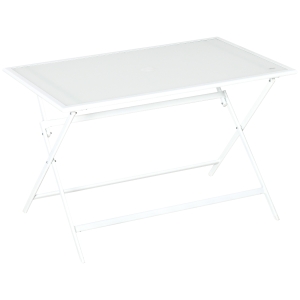 Outsunny Klapptisch Gartentisch mit Ø42mm Ø50mm Schirmloch Falttisch klappbar Beistelltisch Balkontisch Picknicktisch Esstisch Metall gehärtetes Glas Weiß 110 x 70 x 70 cm