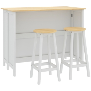 HOMCOM Desserte îlot de cuisine avec 2 tabourets plan de travail rabattable 2 placards avec 4 portes design moderne blanc