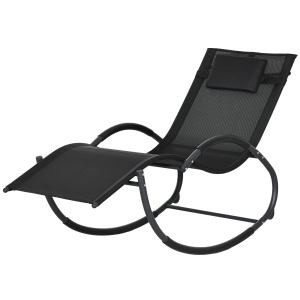Outsunny Sedia Sdraio a Dondolo Zero-Gravity da Esterno Impermeabile con Poggiatesta, 155x61x88 cm, Nero