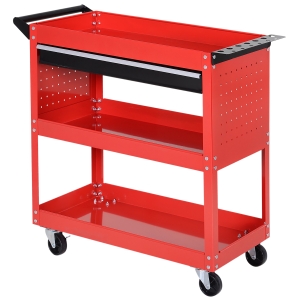 HOMCOM Werkzeugkoffer Werkzeugtrolley Werkzeugbox, 3 Ebenen, 4 Rollen, 82 cm x 35 cm x 76 cm, Rot