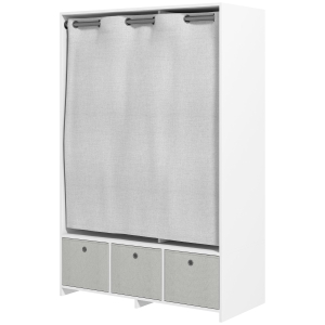 HOMCOM Armoire Rangement Blanc avec Tringle et 3 Tiroirs Tissu