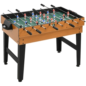 HOMCOM 4-in-1 Partyspieltisch inkl. Tischtennis, Kicker, Billard, Tischhockey, Metall, Holz, Natur+Schwarz