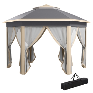 Outsunny Hexagon Pop Up Gazebo 3x4m Khaki with Netting