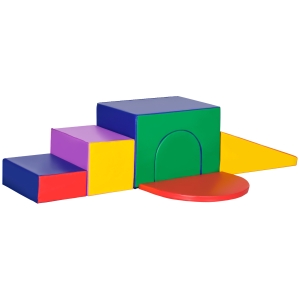 HOMCOM Saftbaustein-Set für Kinder, Schaumstoffblöcke, Quadrat, Treppe, Rampe, Kunstleder, Mehrfarbig