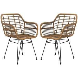 HOMCOM 2-er-Set Stühle im Boho-Stil, Küchenstühle, PE-Rattan, 56 x 60 x 79 cm, Natur + Schwarz