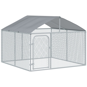 PawHut Chenil extérieur avec toit pour chien 5 m² parc grillagé espace couvert acier galvanisé 230 x 230 x 175 cm