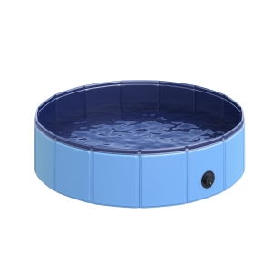 PawHut Piscina Pieghevole per Cani in Plastica con Bordo Stabile per Animali Domestici, Ø80 x 20 cm, Blu