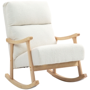HOMCOM Schaukelstuhl, Stoffbezug in Samtoptik, Ergonomische Rückenlehne, 120 kg Belastbarkeit, 65B x 90T x 98H cm, Cremeweiß
