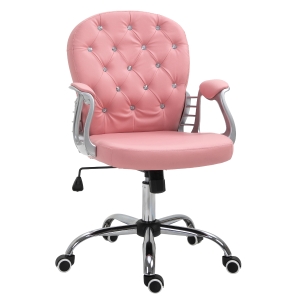Vinsetto Bürostuhl, Ergonomisch Schreibtischstuhl mit Armlehne, Gepolsterter Rückenlehne, Höhenverstellbar Computerstuhl mit Kunstlederoptik, Drehstuhl für Home Office, Rosa