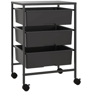 HOMCOM Carrito Auxiliar con Ruedas con 3 Cestas para Almacenamiento y Marco de Acero para Cocina Baño 40,8x33,5x60,5 cm Negro