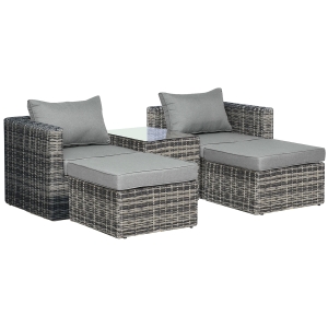 Outsunny Rattan Armchair Stool Table Set Mixed Grey