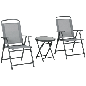 Outsunny Outdoor-Bistro-Möbel-Set Garten-Bistro-Garnitur Klappbares Bistro-Set, 53,5 cm x 64 cm x 93 cm, Hellgrau