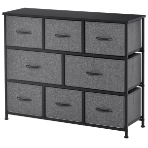 HOMCOM Commode 8 Tiroirs Tissu Gris 100x30x78,5cm