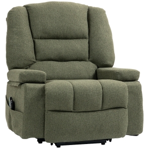 HOMCOM Fauteuil releveur relax électrique, fonction massage et chaleur, inclinaison réglable, repose-pied, télécommandes, vert