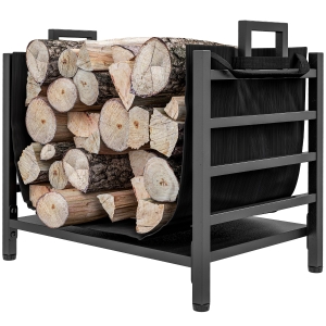 Outsunny Feuerholzgestell, kompakt, bis 50 kg Holz, abnehmbarer Tragebeutel, 49x34x44 cm, Schwarz