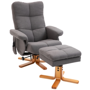 HOMCOM Relaxsessel mit Fußhocker, Stauraum, Elektrischer Massagesessel mit Liegefunktion, Drehbarer Fernsehsessel mit Seitentasche, Fernbedienung, Holzrahmen, Polyester, Dunkelgrau