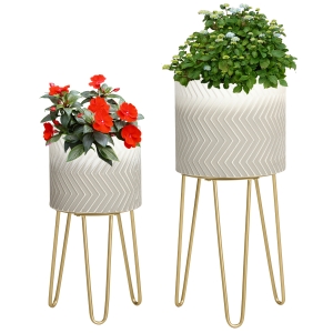 Outsunny Set aus 2 Blumenständern, dekoratives Design, Metallrahmen, 30 x 30 x 67 cm