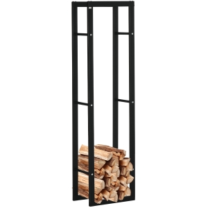 HOMCOM Soporte para Leña de Metal Estante de Leña Leñero de Exterior para Interior y Exterior Carga 100 kg 40x25x150 cm Negro