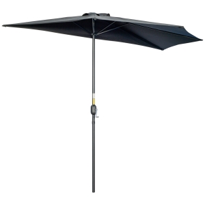 Outsunny Half Parasol Metal Frame Crank Black 3m