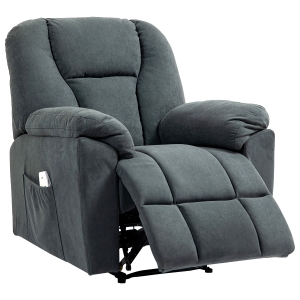 HOMCOM Elektrischer Relaxsessel mit Massage- und Wärme-Funktionen, Polstersessel mit USB-Anschluss, Seitentaschen, Grau