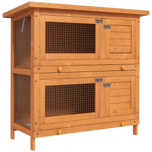PawHut Rabbit Hutch Outdoor Guinea Pig Hutch Wooden Duck House Pet Cage with Opening Roof, 90 x 45 x 90cm
