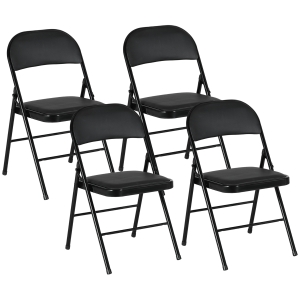 HOMCOM 4er-Set Klappstühle, Tragbare Bürostühle, Metallbeine, Faltstuhl für Büro, Empfang, Wartezimmer, Kunstleder, Schwarz