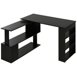 HOMCOM Bureau d'angle table de salle à manger avec rangement bureau informatique modulable bibliothèque intégrée + étagère 3 niveaux noir