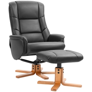 HOMCOM Relaxsessel mit Hocker, Liegefunktion, Kunstlederbezug, bis 150 kg, 71 x 84 x 102 cm, Schwarz