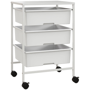 HOMCOM Carrito Auxiliar con Ruedas con 3 Cestas para Almacenamiento y Marco de Acero para Cocina Baño 40,8x33,5x60,5 cm Blanco