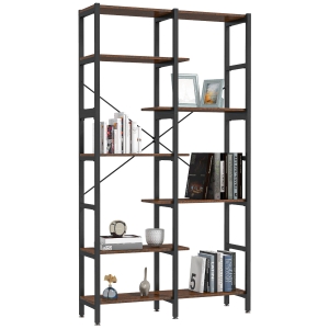 HOMCOM Étagère de Rangement Bibliothèque séparateur de pièce Style Industriel en escalier 6 étagères en Bois et Métal Rustique