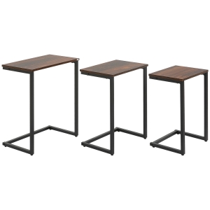 HOMCOM Satztisch, Beistelltisch, 3er-Set, Industrial Design, Stahlrahmen, braun+schwarz, 45 x 30 x 60cm