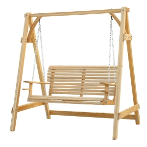 Outsunny Balancelle de Jardin 2 Places dim. 1,8L x 1,2l x 1,85H m accoudoirs Supports Verres Bois de mélèze pré-huilé